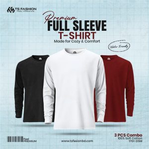 3 Pcs Premium Full Sleeve 100% Cotton T-shirt