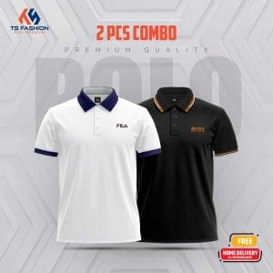 PK Cotton Polo Shirt (Black+White) 2 pcs