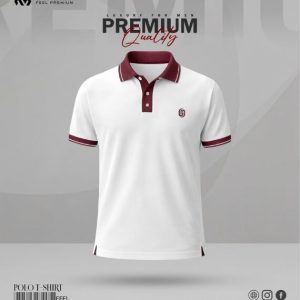Premium PK Cotton Polo Shirt- White Meroon