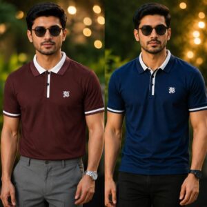 2Pcs Burbery Polo Shirt- Coffee & Navy