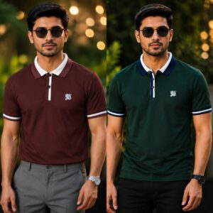 2Pcs Burbery Polo Shirt- Coffee & Bottle Green