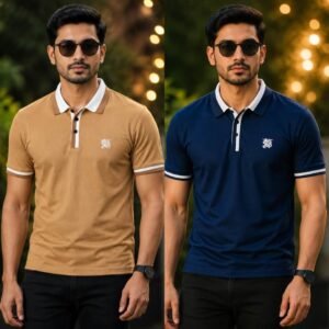 2Pcs Burbery Polo Shirt- Beige & Navy