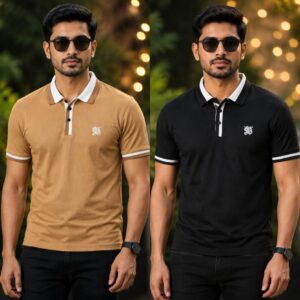 2Pcs Burbery Polo Shirt- Beige & Black