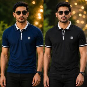 2Pcs Burbery Polo Shirt- Navy & Black