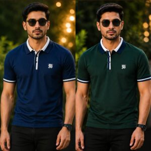2Pcs Burbery Polo Shirt- Navy & Bottle Green