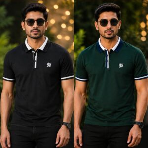 2Pcs Burbery Polo Shirt- Black & Bottle Green