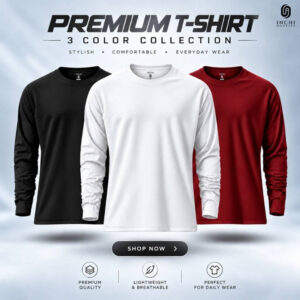 3 Pcs COMBO Premium Full SLeeve T-shirt (Black, Maroon, White)