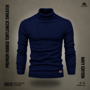 Premium Ribbed Turtleneck Sweater (Navy)