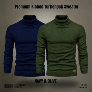 2 Pcs Combo Ribbed Turtleneck Sweater (Olive, Navy)