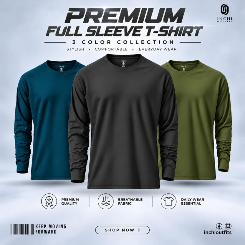 3 Pcs COMBO Premium Full Sleeve T-shirt (Olive, Patrol, Anthra-Milange)
