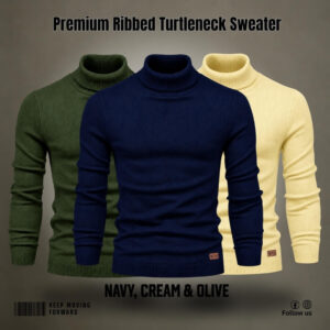 3Pcs Combo Ribbed Turtleneck Sweater (Olive, Cream, Navy)