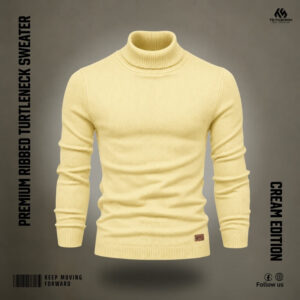 Premium Ribbed Turtleneck Sweater (Cream)