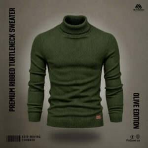 Premium Ribbed Turtleneck Sweater (Olive)